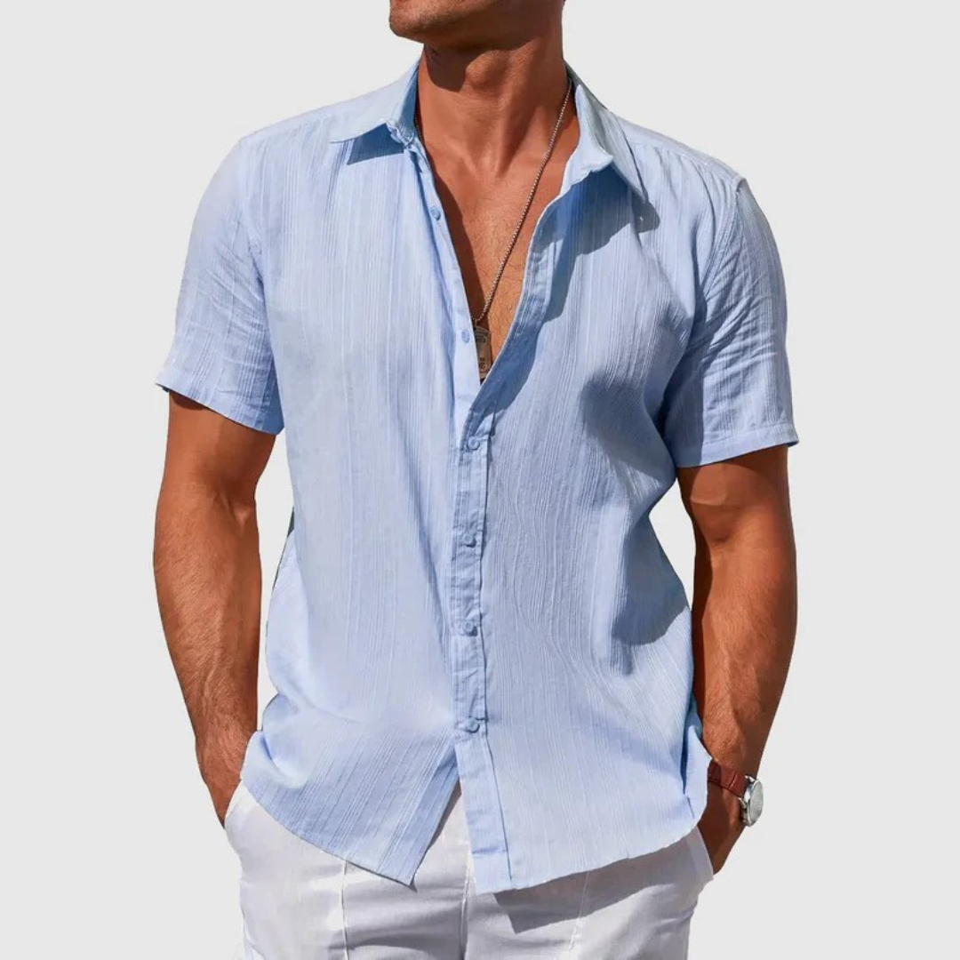 Men’s Textured Short Sleeve Shirt – Lightweight Summer Button-Up for Holidays and Casual Wear