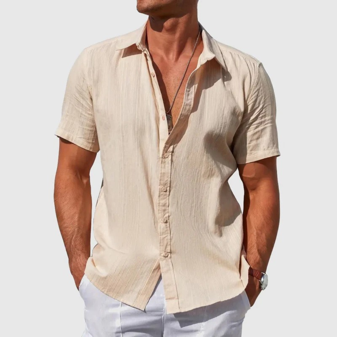Men’s Textured Short Sleeve Shirt – Lightweight Summer Button-Up for Holidays and Casual Wear