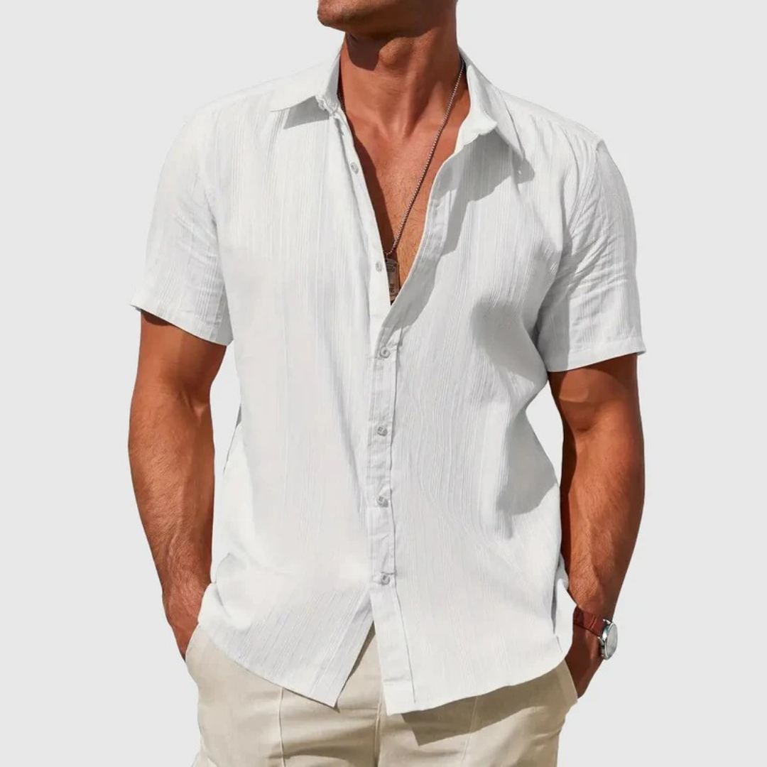 Men’s Textured Short Sleeve Shirt – Lightweight Summer Button-Up for Holidays and Casual Wear