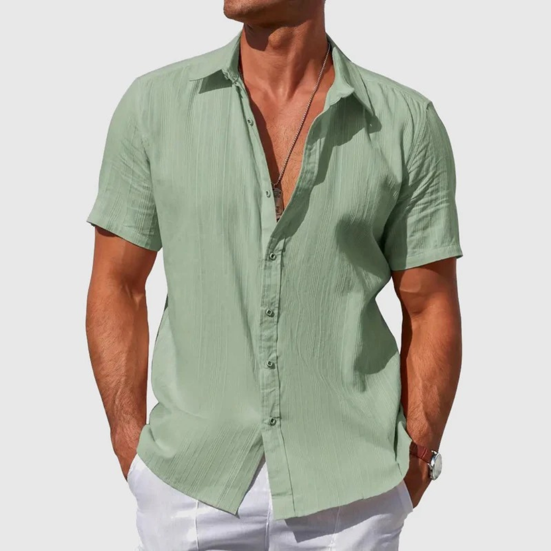 Men’s Textured Short Sleeve Shirt – Lightweight Summer Button-Up for Holidays and Casual Wear
