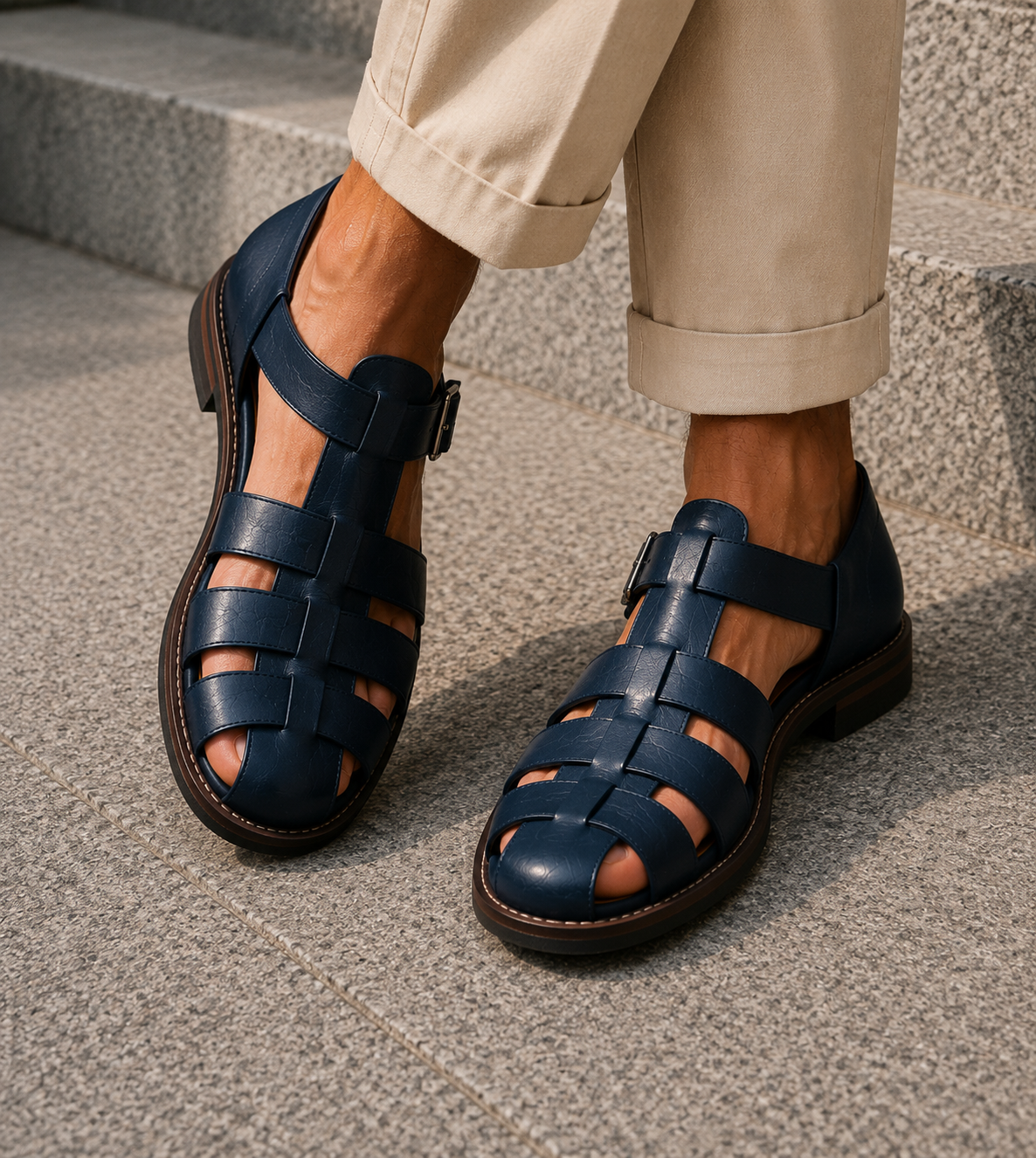 Sandalias de pescador para hombre con punta cerrada, calzado clásico de verano