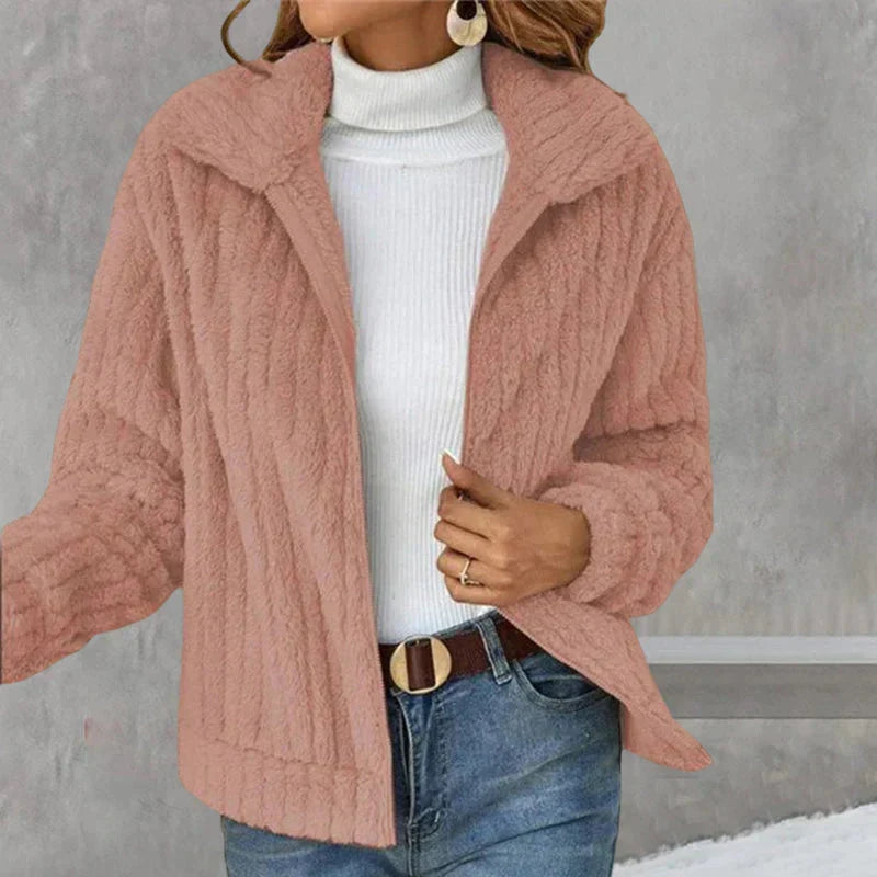 Women’s Plush Zip-Up Fleece Jacket – Soft Relaxed Layer for Autumn and Winter