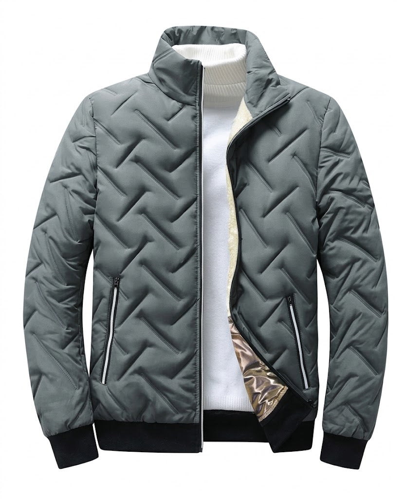 Men’s Lightweight Bomber Jacket – Textured Casual Winter Layer with Stand Collar and Ribbed Trims