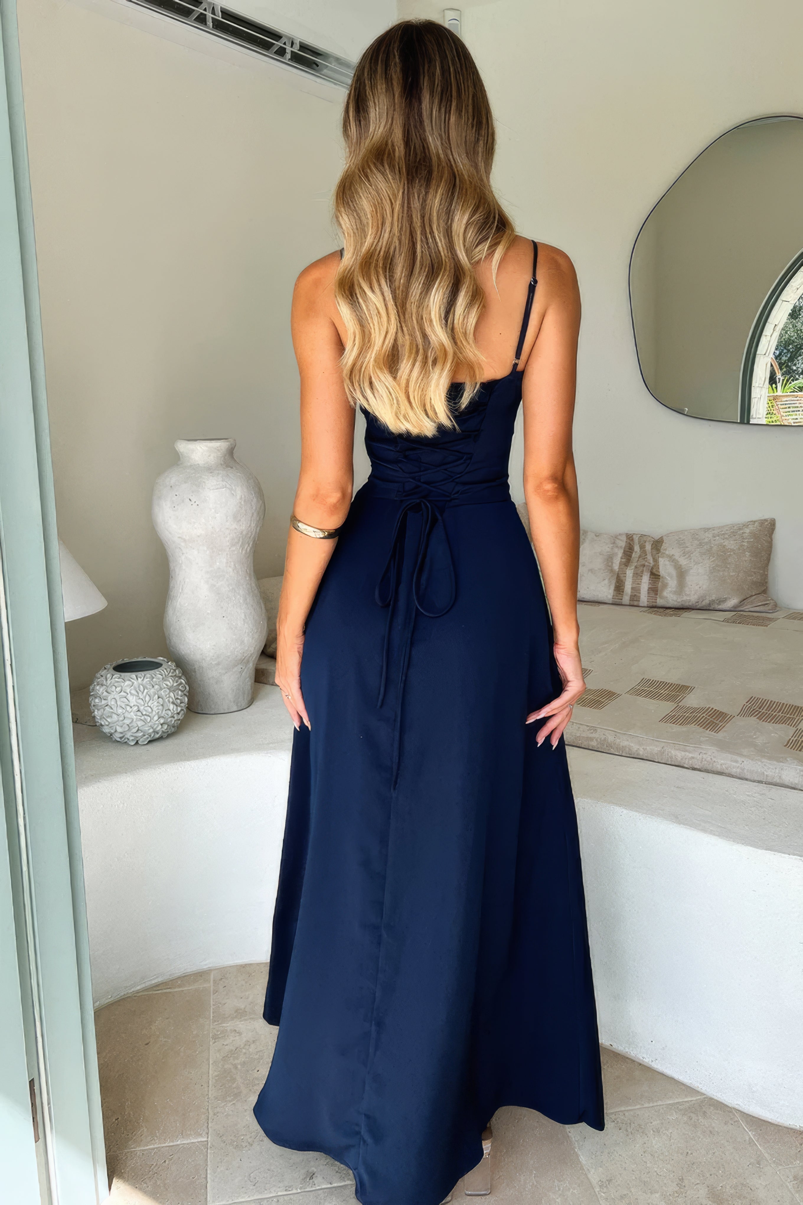 Women’s Strappy Corset Detail Flowing Maxi Summer Dress