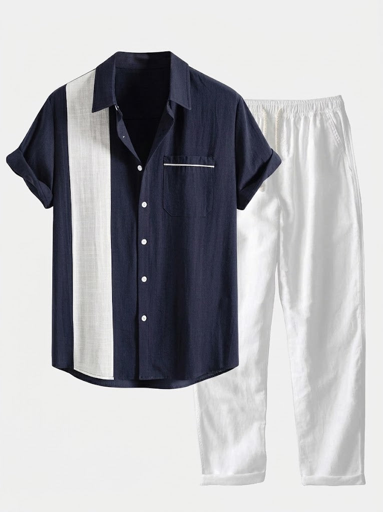 Men’s Cotton Shirt and Linen Blend Trousers Set – Lightweight Summer Casualwear