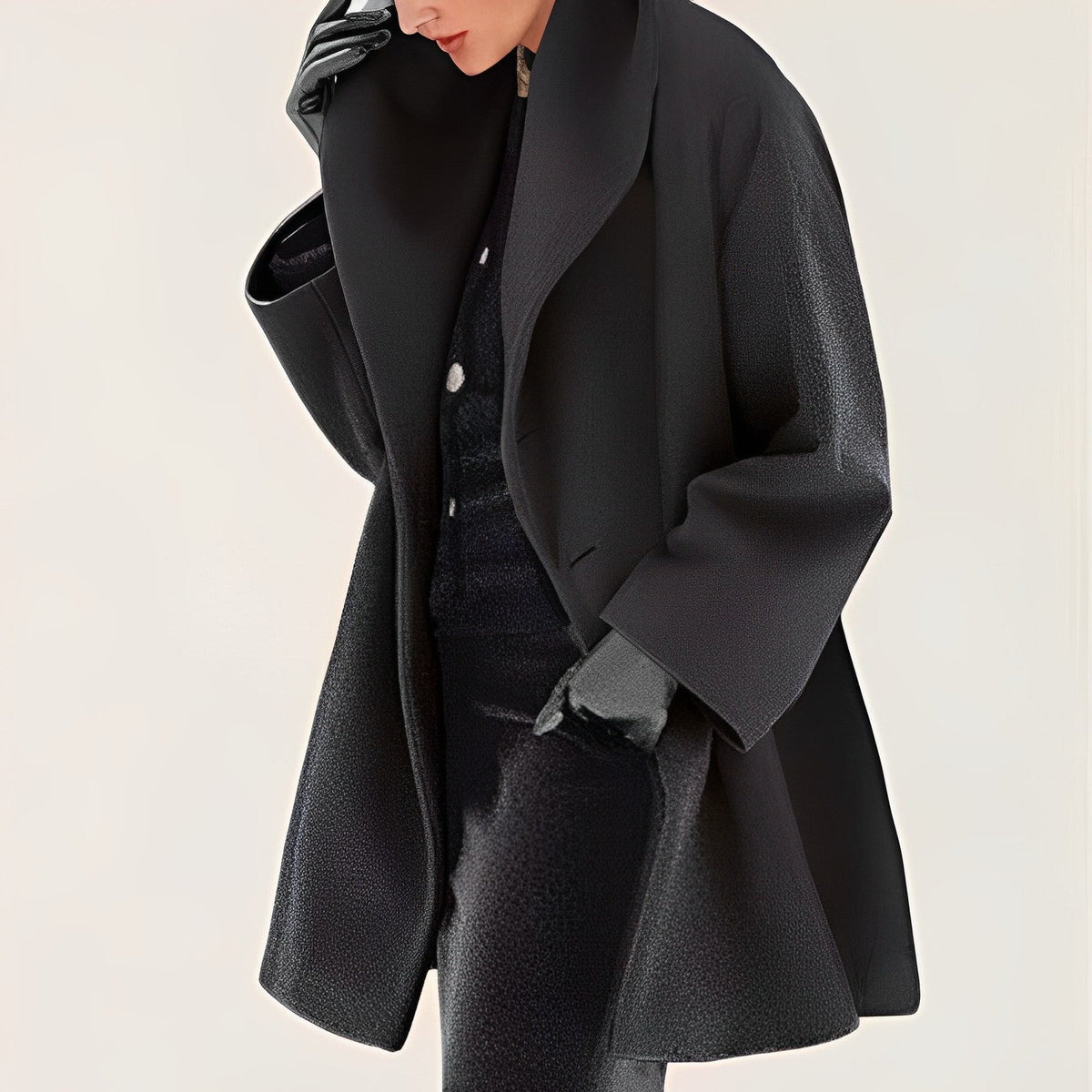Dámsky zimný vlnený kabát na mieru - štruktúrovaná dlhá vrstva s klopami na elegantné kancelárske nosenie, elegantné mestské outfity, večerné plány a styling do chladného počasia