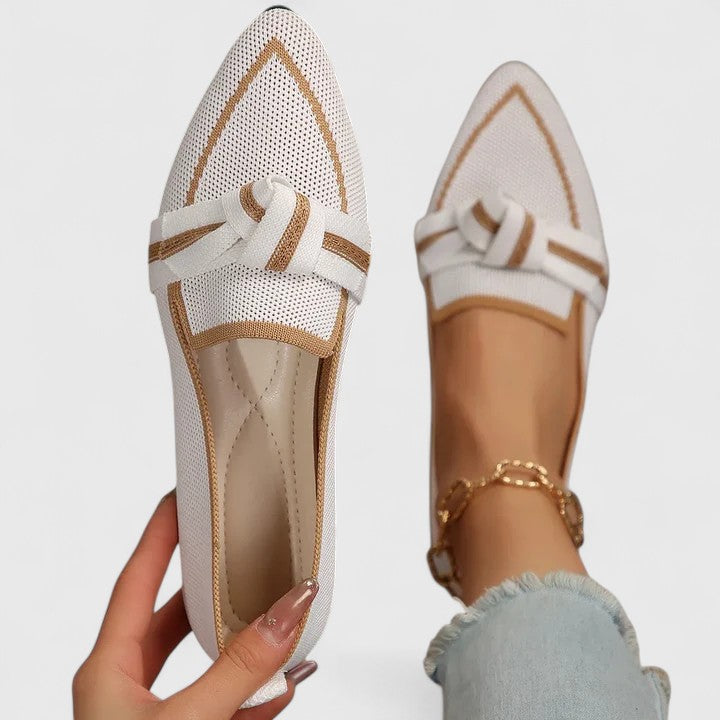 Damespidsede loafers med knudedetalje, afslappede flade sko