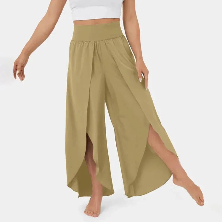Women’s High-Waist Split-Leg Yoga Trousers – Flowing Wide-Leg Active Style