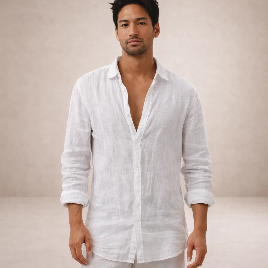 Męska koszula casualowa z lnu o regularnym kroju, zapinana na guziki