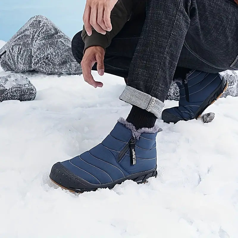 Unisex Quilted Winter Boots – Fur-Lined Slip-On Shoes with Side Zip and Gripped Sole