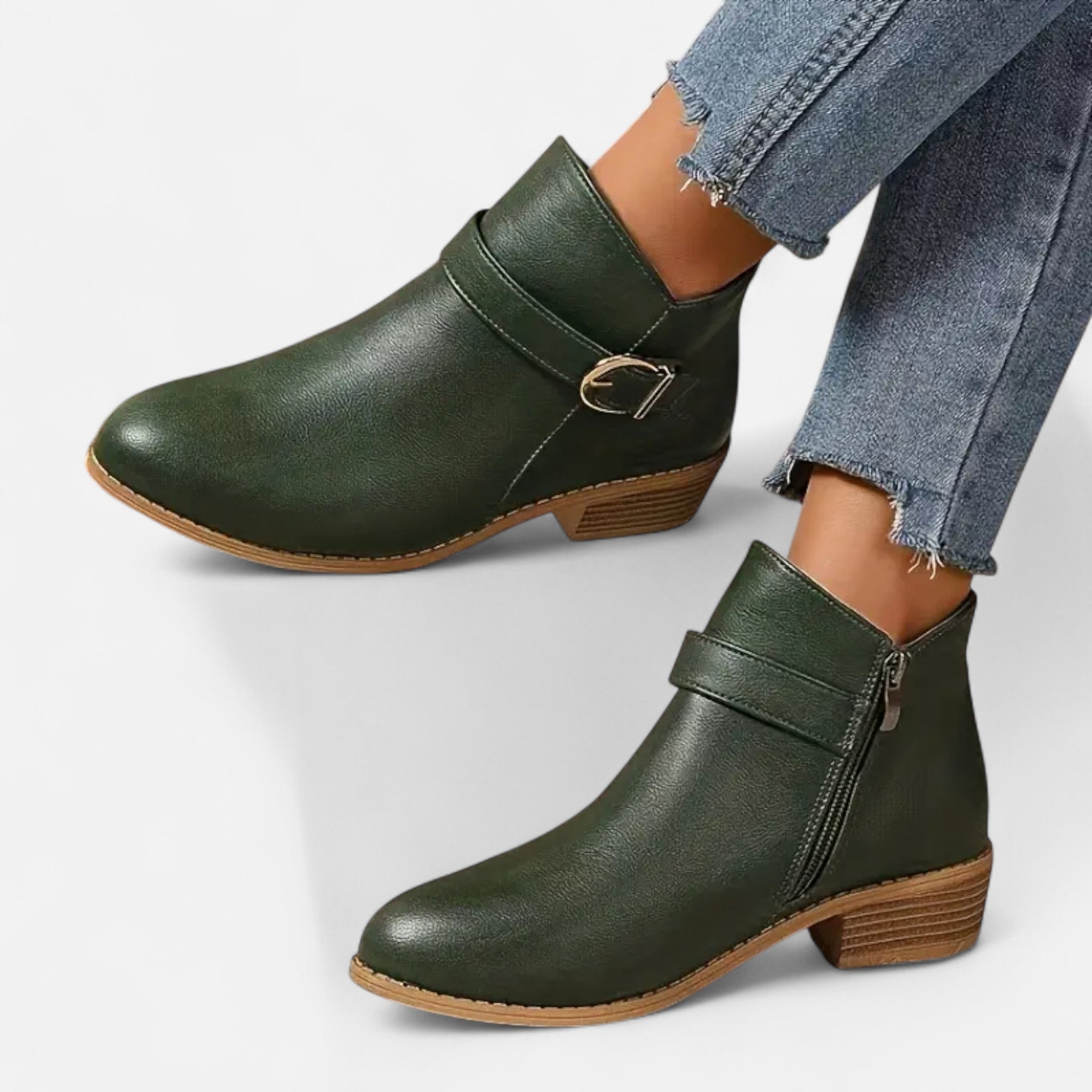 Valmonti | Women’s Ankle Boot – Pointed-Toe Buckle Elegance