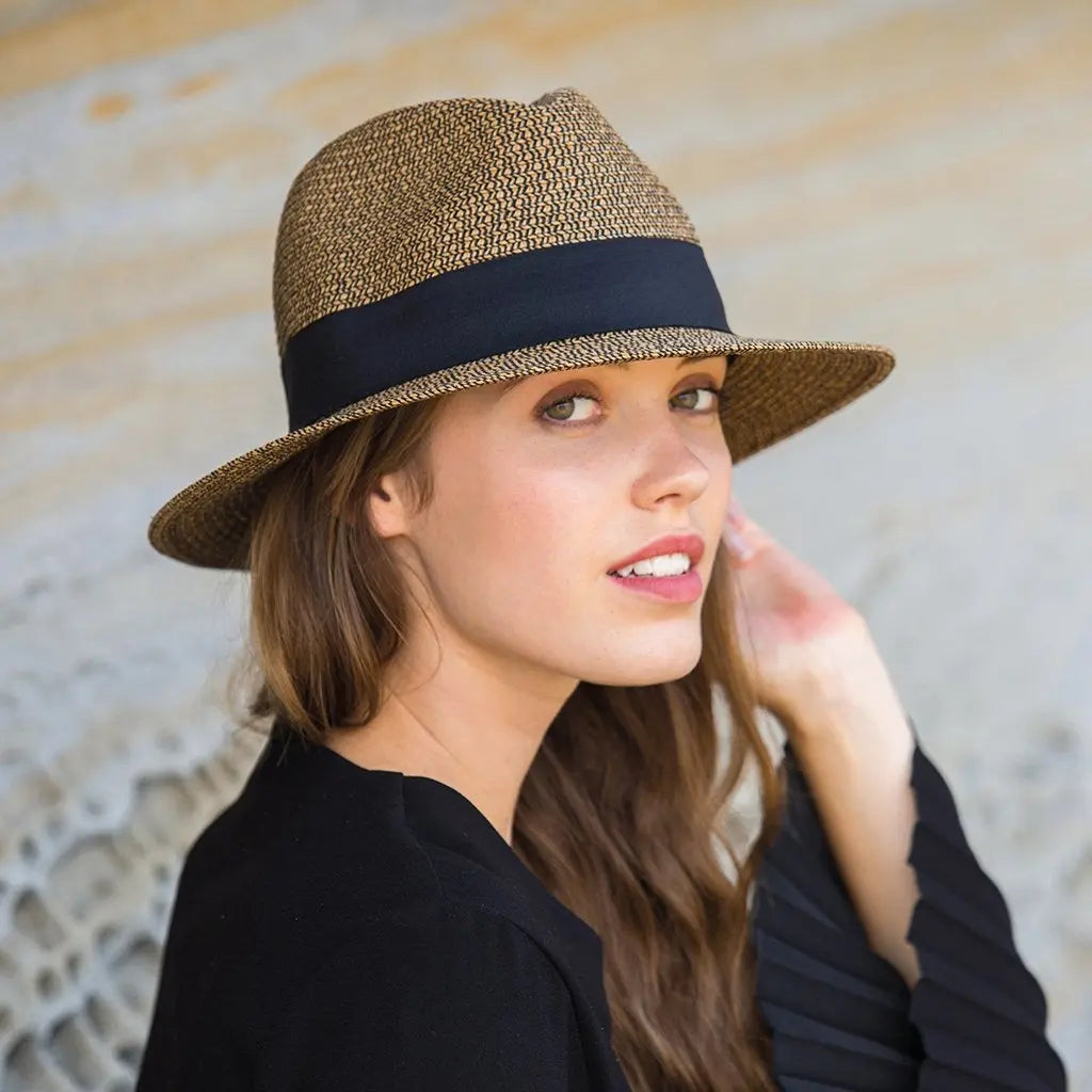 Women’s Woven Fedora Sun Hat Ribbon Band Detail