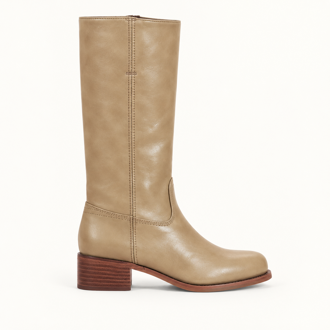 Women’s Knee-High Leather Boots – Structured Block-Heel Riding Style for Casual Smart Everyday Autumn Winter Wear