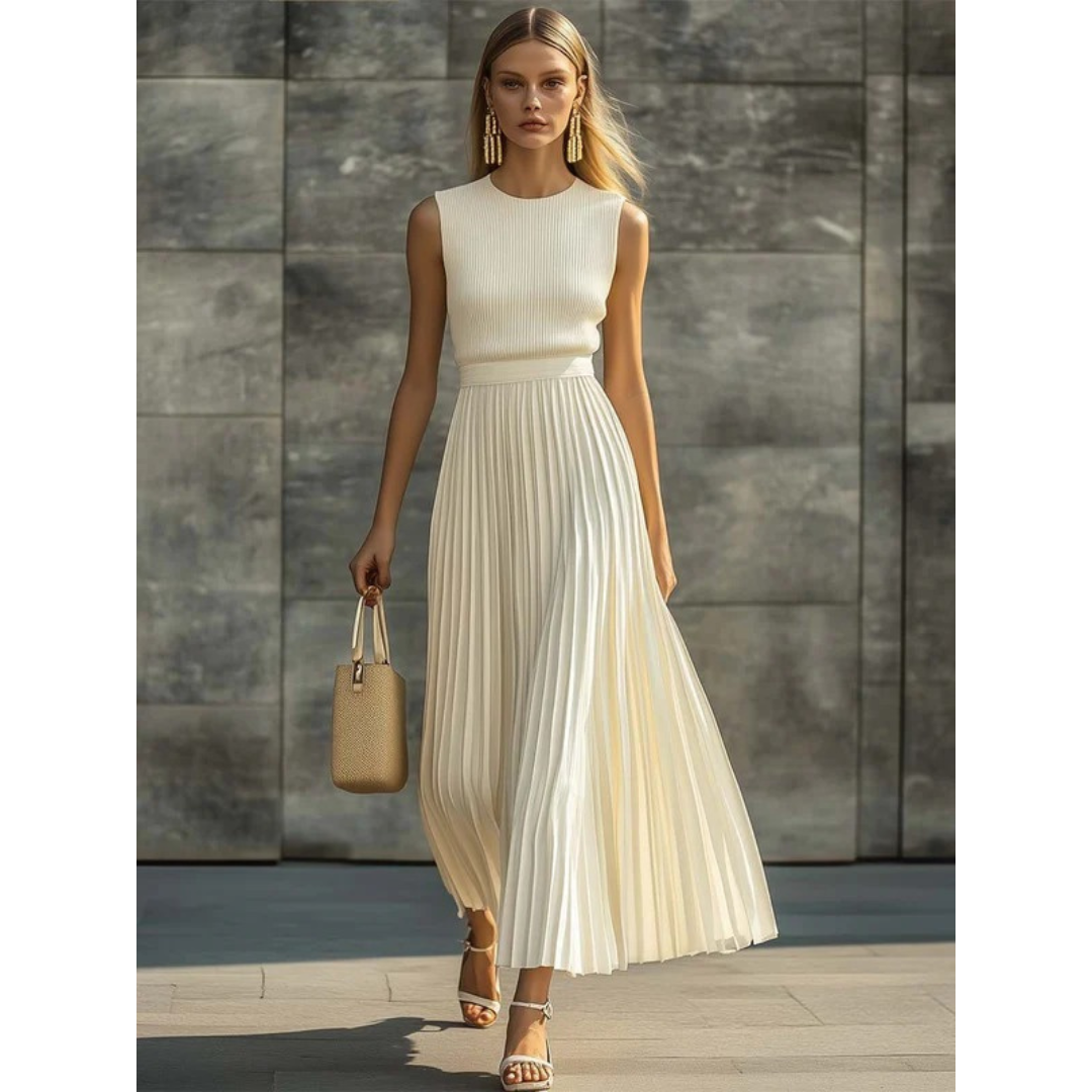 Women’s Pleated Two-Piece Set – Sleeveless Top and Flowing Trousers for Smart Occasion Wear