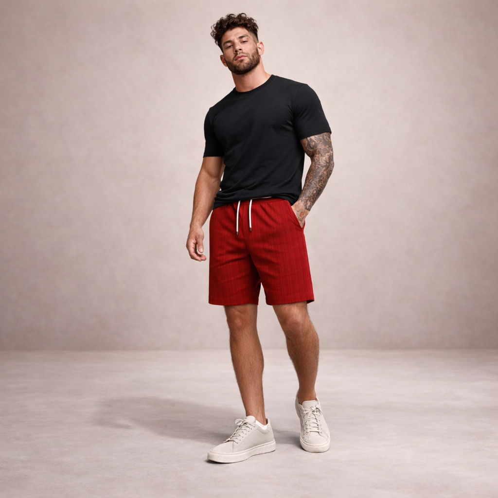 Pantaloni scurți de vară pentru bărbați din in, cu șnur, croială casual și lejeră
