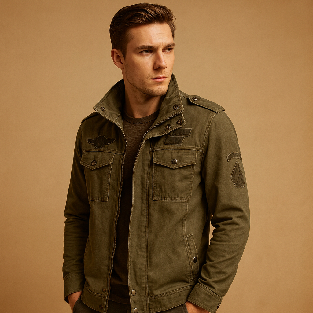 Giacca utility da uomo ispirata allo stile militare - Capo strutturato con chiusura frontale a zip per l'autunno informale e l'uso quotidiano