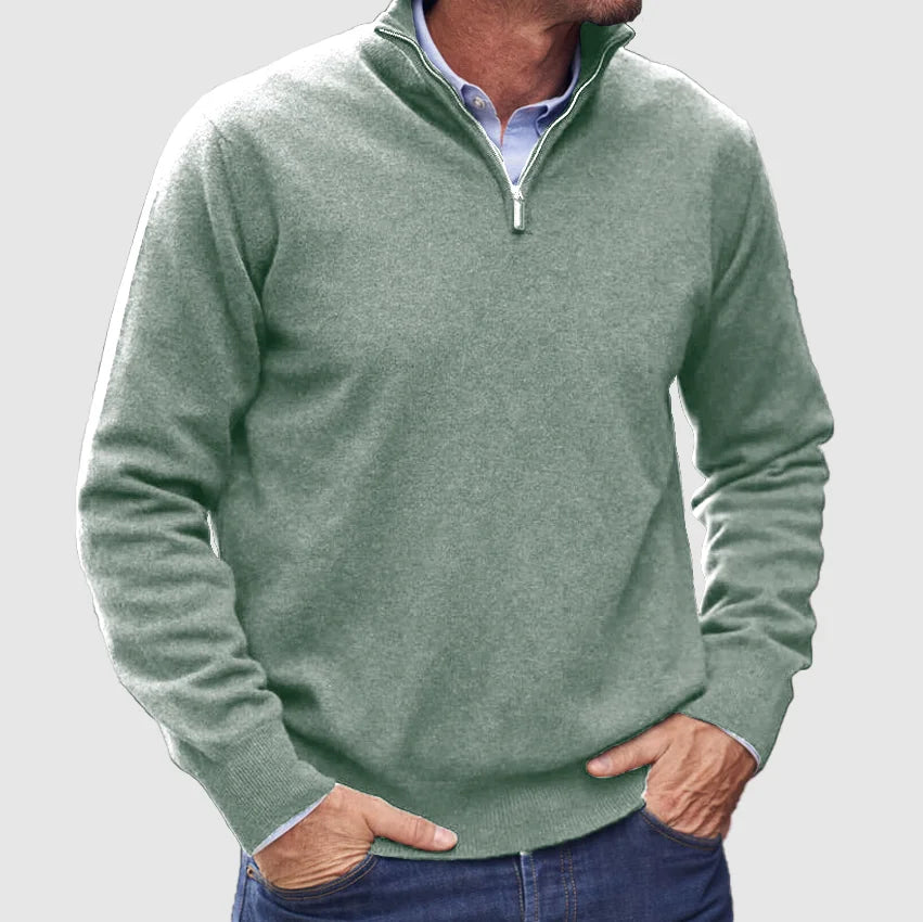 Męski sweter z zamkiem do 1/4 długości – elegancka dzianinowa warstwa na jesienne stylizacje smart casual