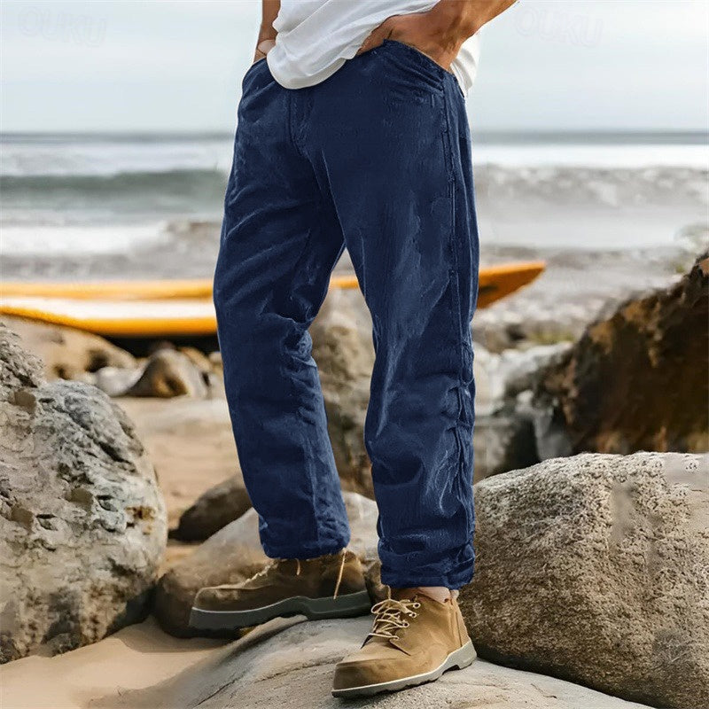 Pantalones de pana para hombre de pierna recta, casuales y acanalados