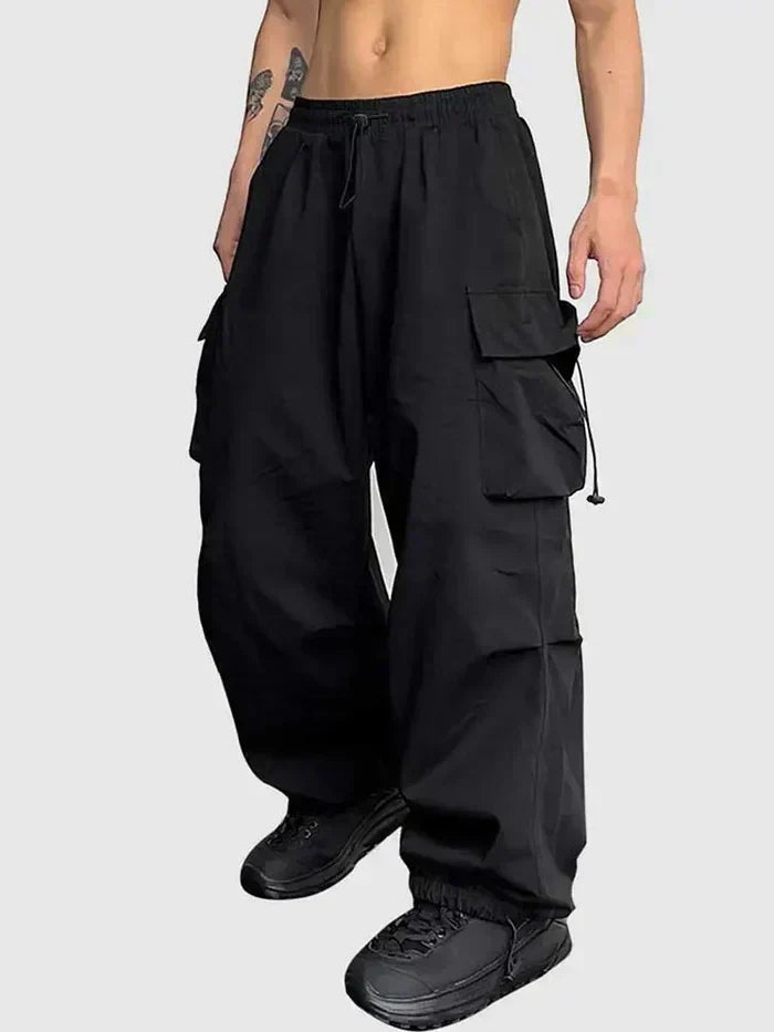 Pánské cargo kalhoty se širokými nohavicemi – volné streetwearové kalhoty s elastickým pasem a praktickými kapsami