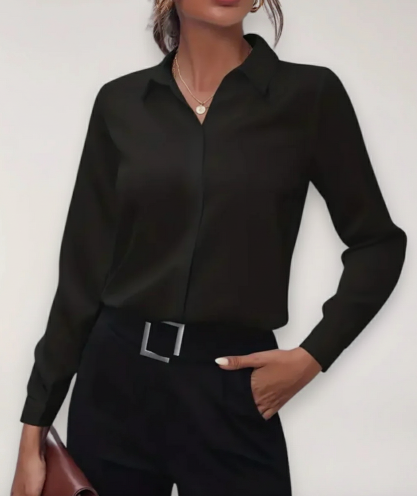 Damska dopasowana bluzka z długim rękawem – elegancka koszula do biura i stylizacji business casual