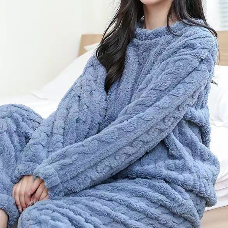 Women’s Plush Cable-Texture Lounge Set – Cosy Long-Sleeve Top and Trousers for Winter Comfort