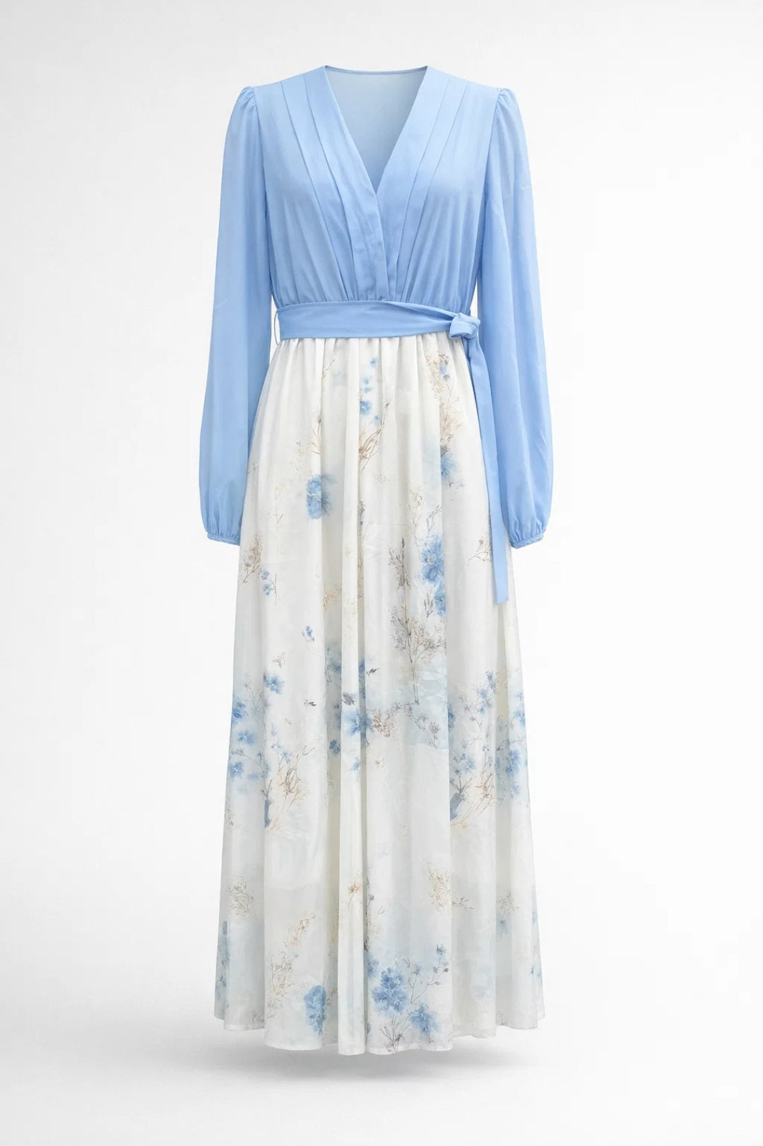 Women’s V-Neck Tie-Waist Printed Maxi Dress