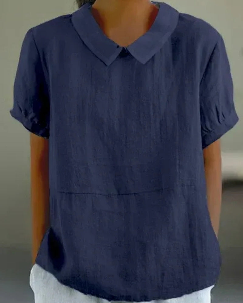 Women’s Collared Summer Blouse – Relaxed Short-Sleeve Top for Everyday and Office Wear