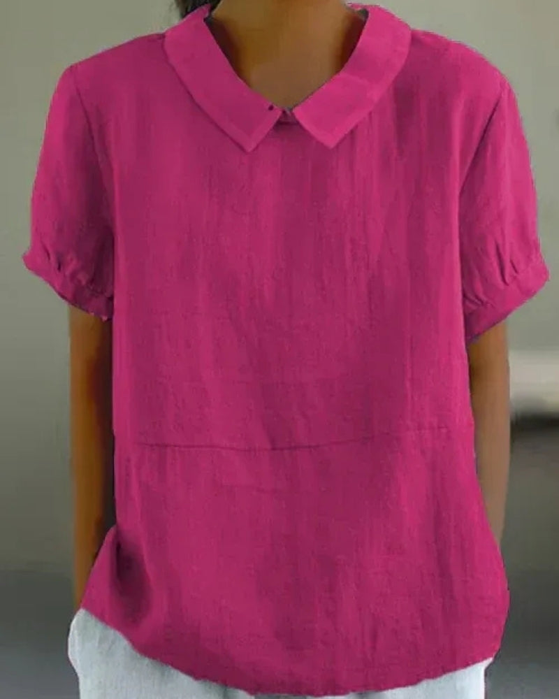 Women’s Collared Summer Blouse – Relaxed Short-Sleeve Top for Everyday and Office Wear