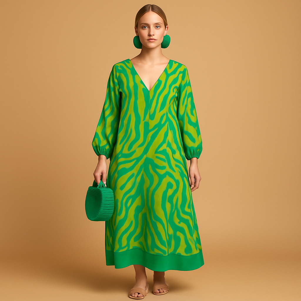 Women’s Printed V-Neck Maxi Dress – Lightweight Bohemian Style for Summer Holidays and Festivals