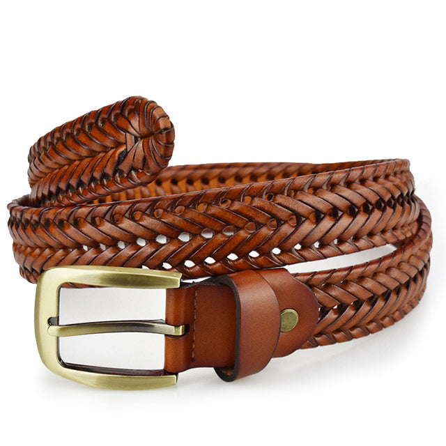 Men’s Braided Leather Belt – Textured Everyday Accessory with Classic Buckle