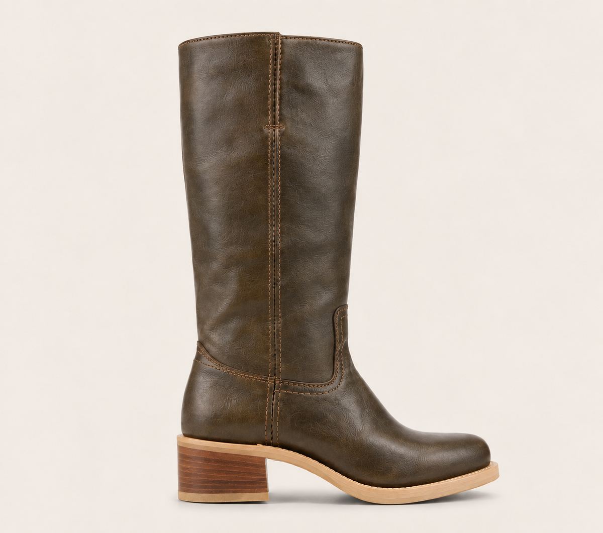 Women’s Knee-High Leather Boots – Structured Block-Heel Riding Style for Casual Smart Everyday Autumn Winter Wear