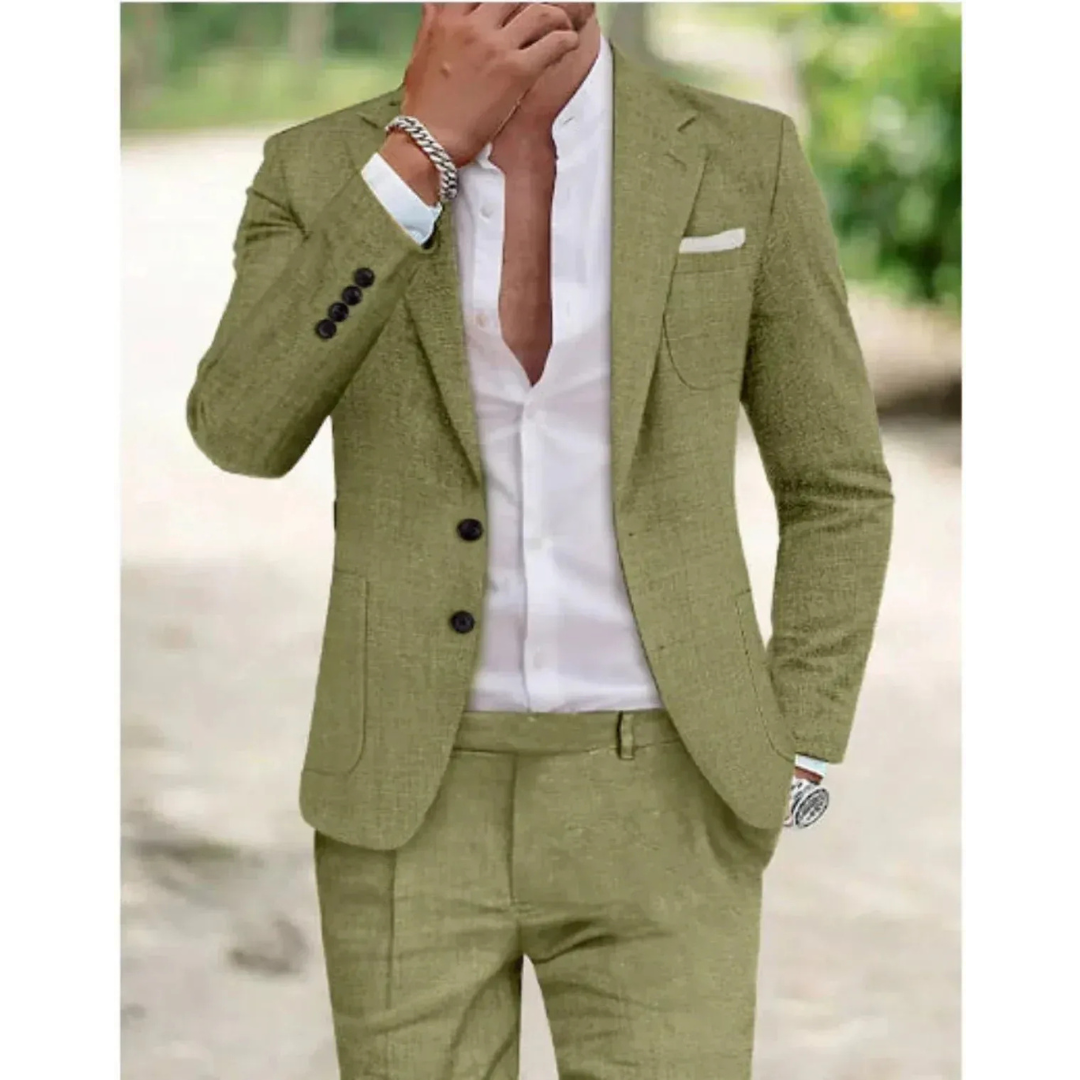Costum bărbătesc cambrat din două piese – sacou modern și pantaloni pentru nunți și ținute de afaceri
