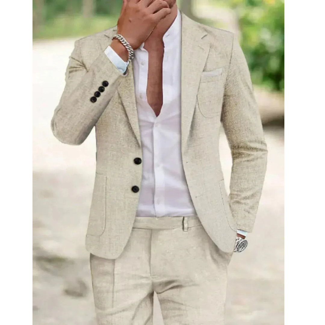 Costum bărbătesc cambrat din două piese – sacou modern și pantaloni pentru nunți și ținute de afaceri