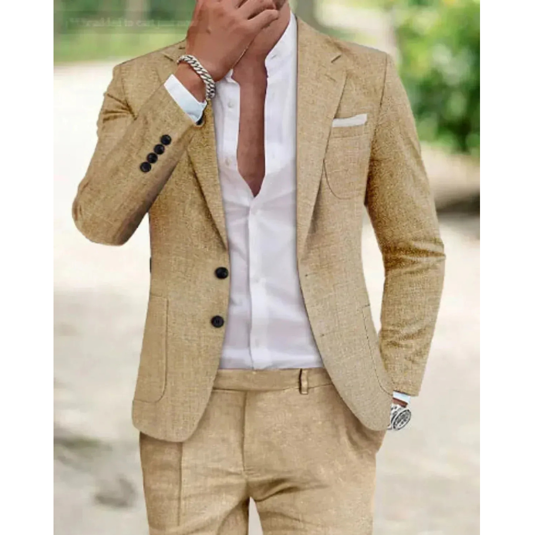 Costum bărbătesc cambrat din două piese – sacou modern și pantaloni pentru nunți și ținute de afaceri