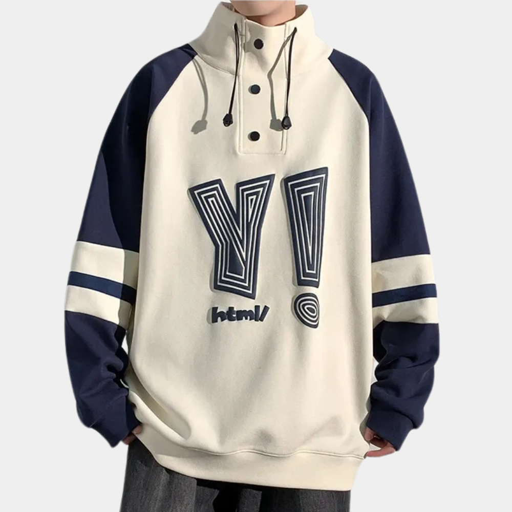 Herre sweatshirt med tryk og ståkrave