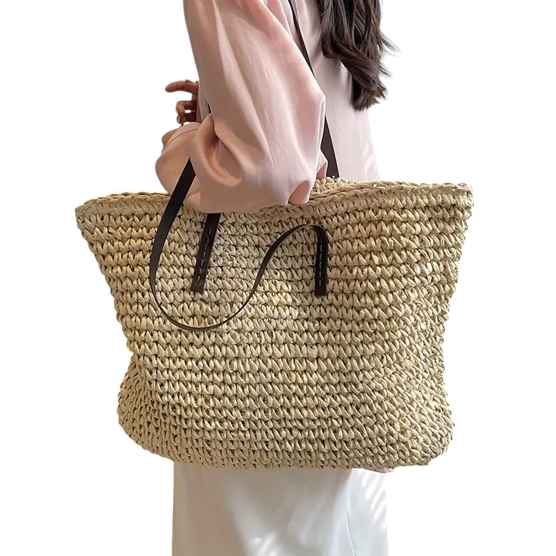 Women’s Woven Beach Tote Bag – Spacious Shoulder Bag for Holidays and Summer Travel