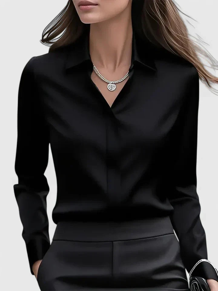Women’s Satin Long Sleeve Blouse – Polished Office and Smart Casual Shirt