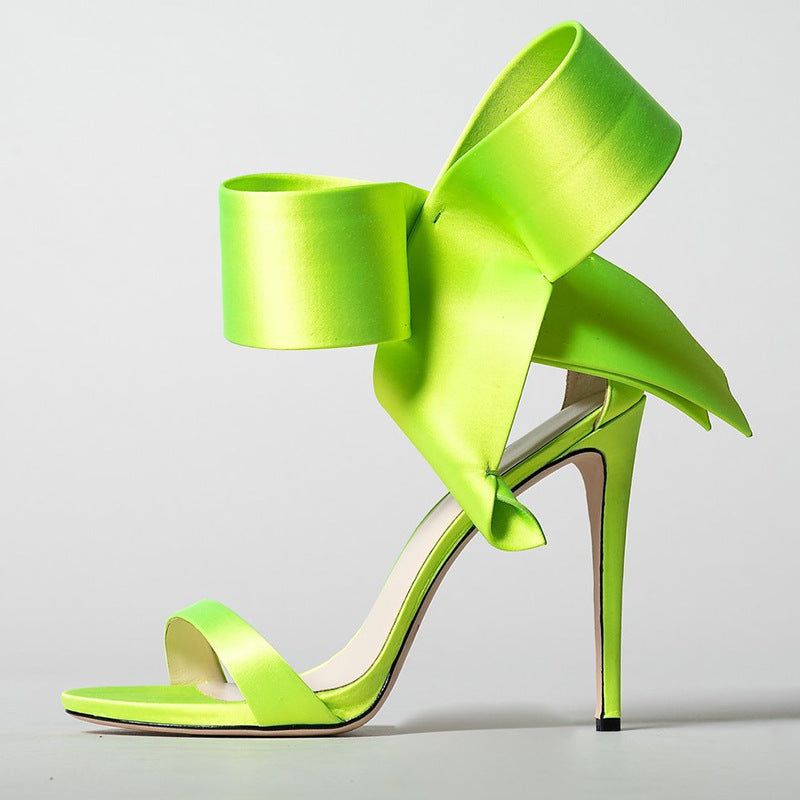 Women’s Oversized Bow Stiletto Sandals – Satin Ankle-Strap High Heels for Weddings Parties and Evening Events