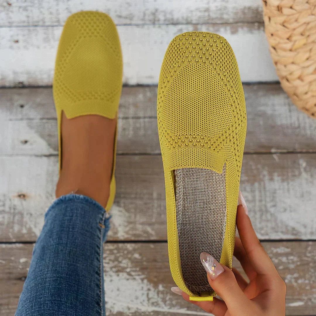 Gestrickte Loafer-Ballerinas für Damen mit eckiger Spitze – Schlupfschuhe mit Lochmuster für den gepflegten Freizeitlook