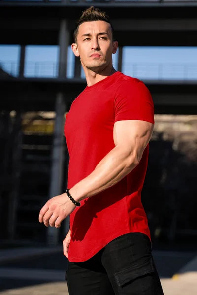 Herre Deep Cut Essential T-shirt – Strækbar, Åndbar, Komfortabel, Stilfuld, Atletisk, Hverdagspasform