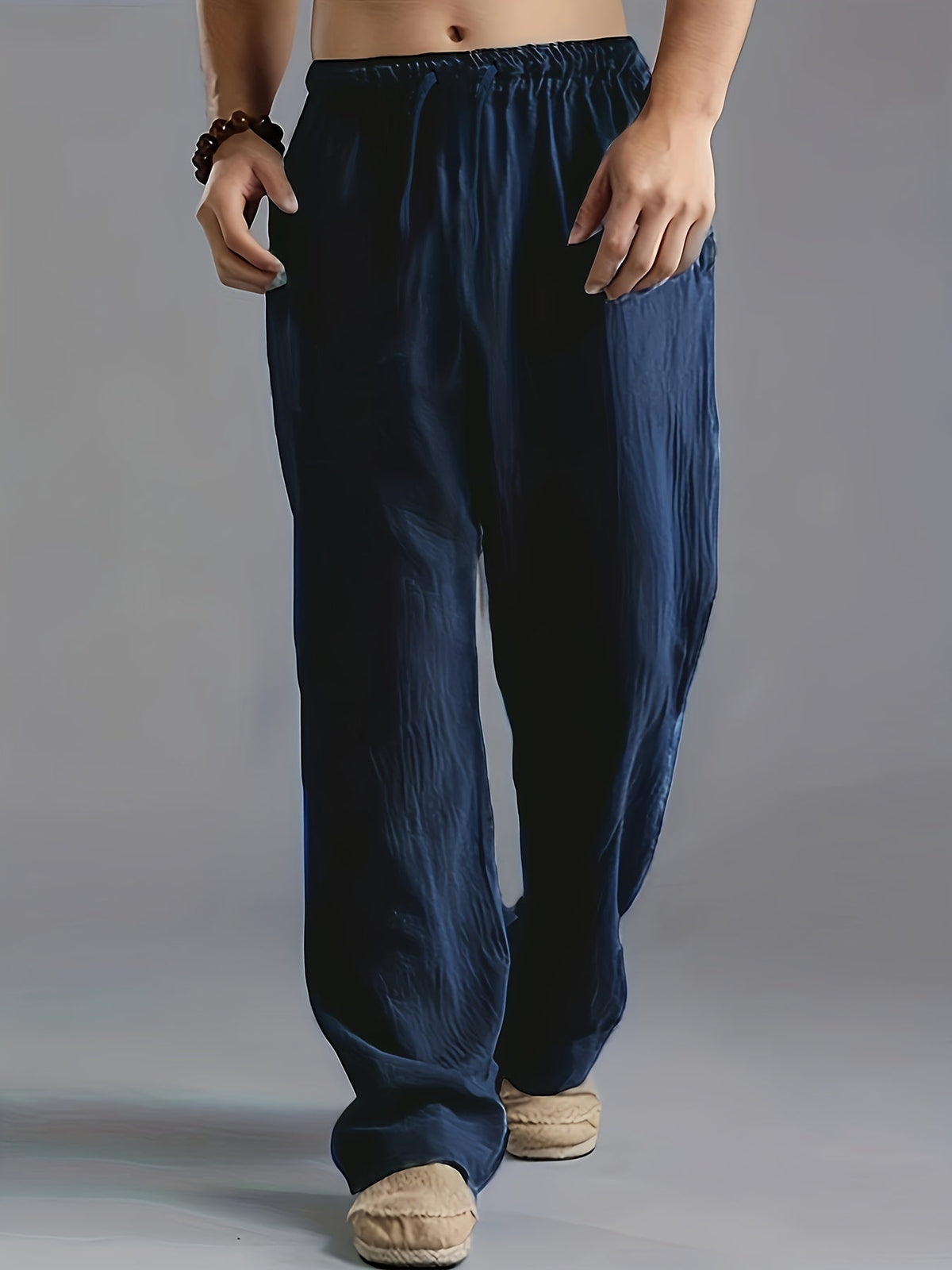 Men’s Relaxed Linen Trousers – Breathable Elastic-Waist Pants for Casual Summer Wear