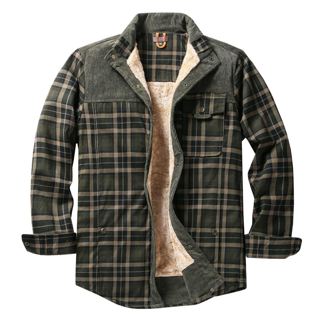 Men’s Fleece-Lined Plaid Overshirt – Warm Long-Sleeve Layer for Casual Autumn and Winter Wear