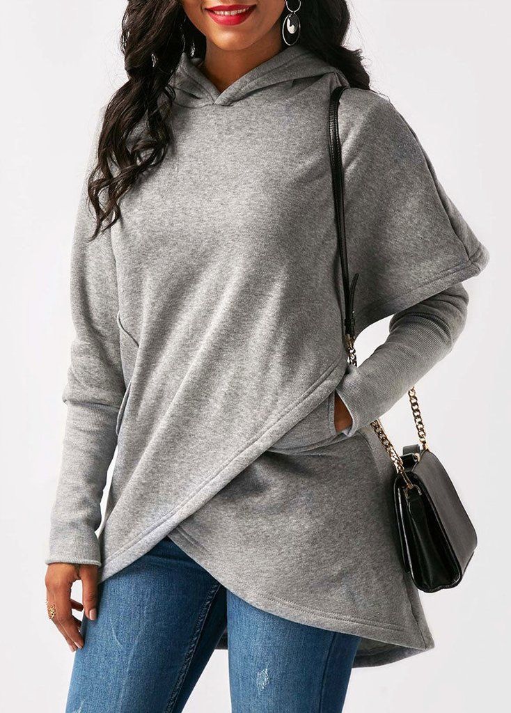 Women’s Asymmetric Longline Hoodie – Layered Wrap-Front Style for Casual Autumn Winter Days and Everyday WearWomen’s Asymmetric Longline Hoodie – Layered Wrap-Front Style for Casual Autumn Winter Days and Everyday Wear