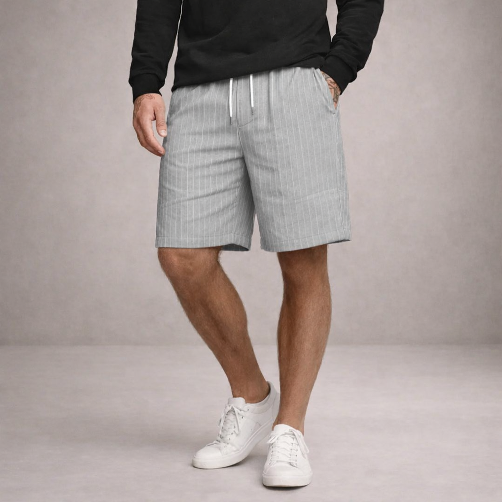 Pantaloni scurți de vară pentru bărbați din in, cu șnur, croială casual și lejeră