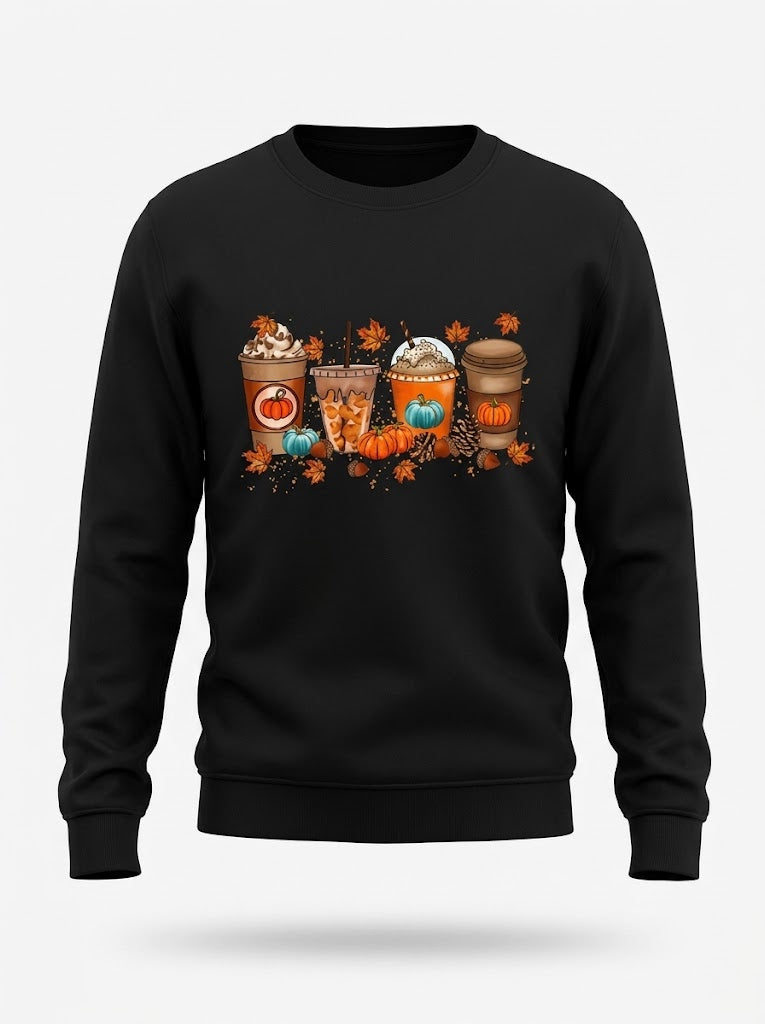 Women’s Autumn Coffee Graphic Sweatshirt – Cosy Casual Crew-Neck Pullover