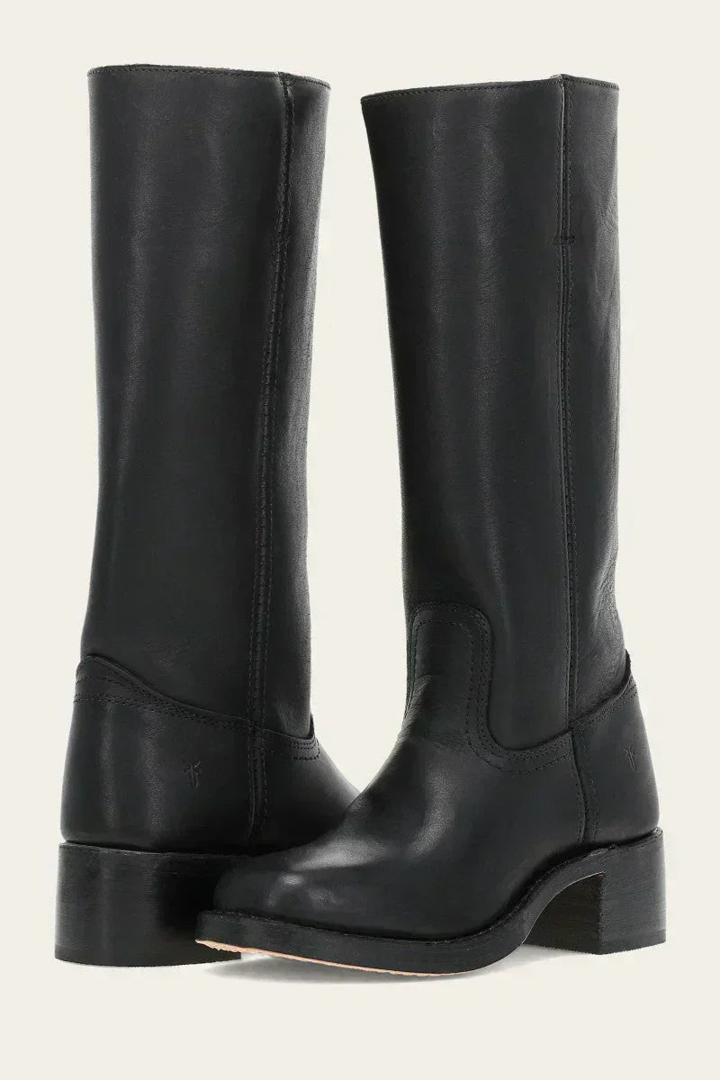 Women’s Knee-High Leather Boots – Structured Block-Heel Riding Style for Casual Smart Everyday Autumn Winter Wear