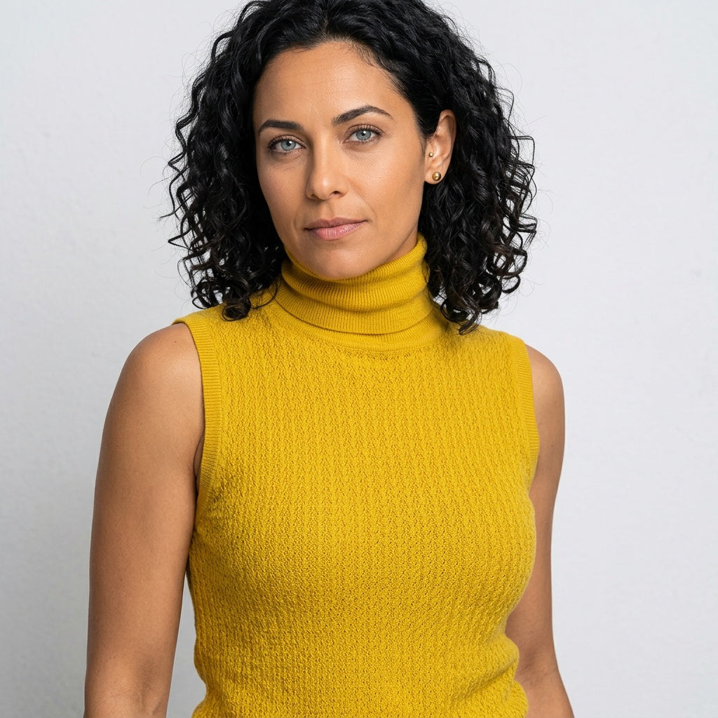 Top de cuello alto de punto texturizado para mujer, ajuste slim