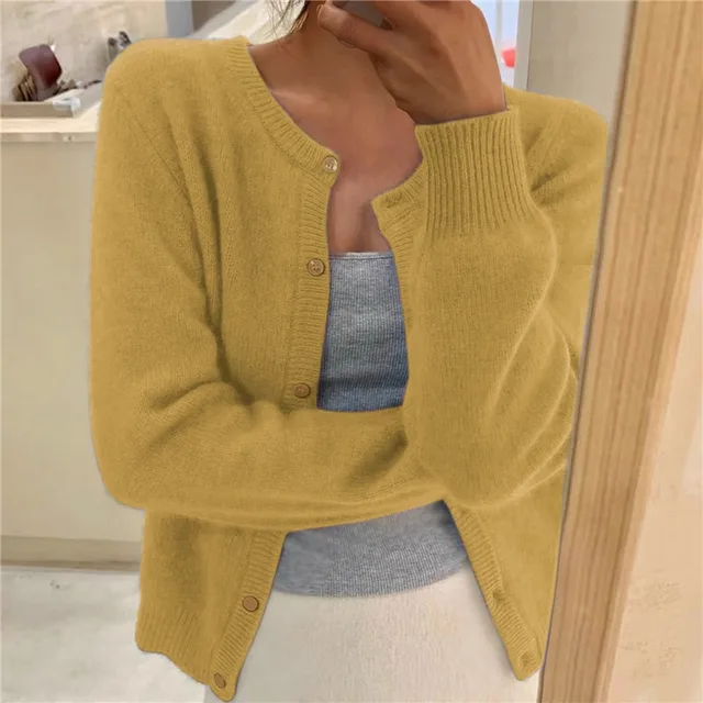 Gilet boutonné en maille fine pour femme - Superposition douce à col rond et manches longues pour le bureau, les voyages décontractés et un style quotidien de mi-saison