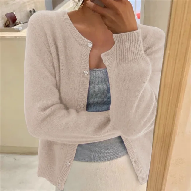 Gilet boutonné en maille fine pour femme - Superposition douce à col rond et manches longues pour le bureau, les voyages décontractés et un style quotidien de mi-saison