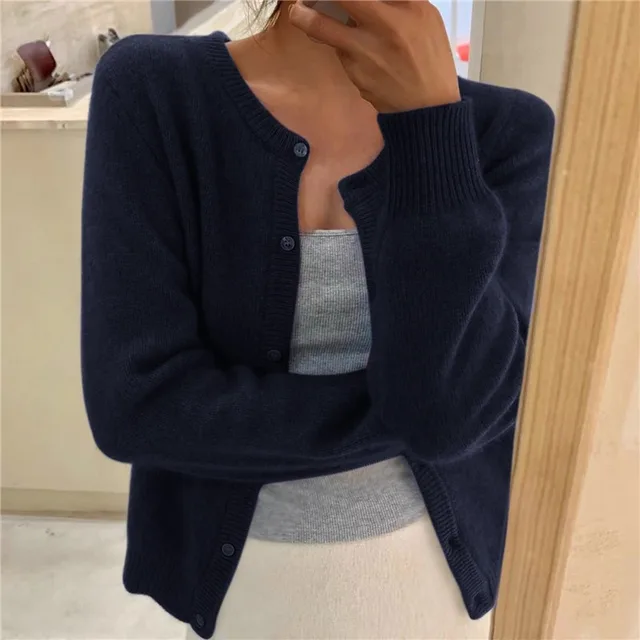Gilet boutonné en maille fine pour femme - Superposition douce à col rond et manches longues pour le bureau, les voyages décontractés et un style quotidien de mi-saison